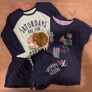 Justice Girls 3pc Pajama Set | Saturdays for Siestas | Size 14